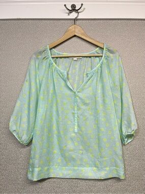 XS Ann Taylor Loft Mint Green & Lime Polka Dot Peasant Blouse #18